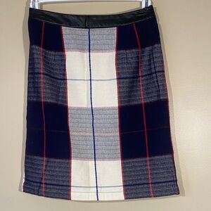 Merona Plaid Pencil Skirt - Navy, White, Red Cotton 8 side zip